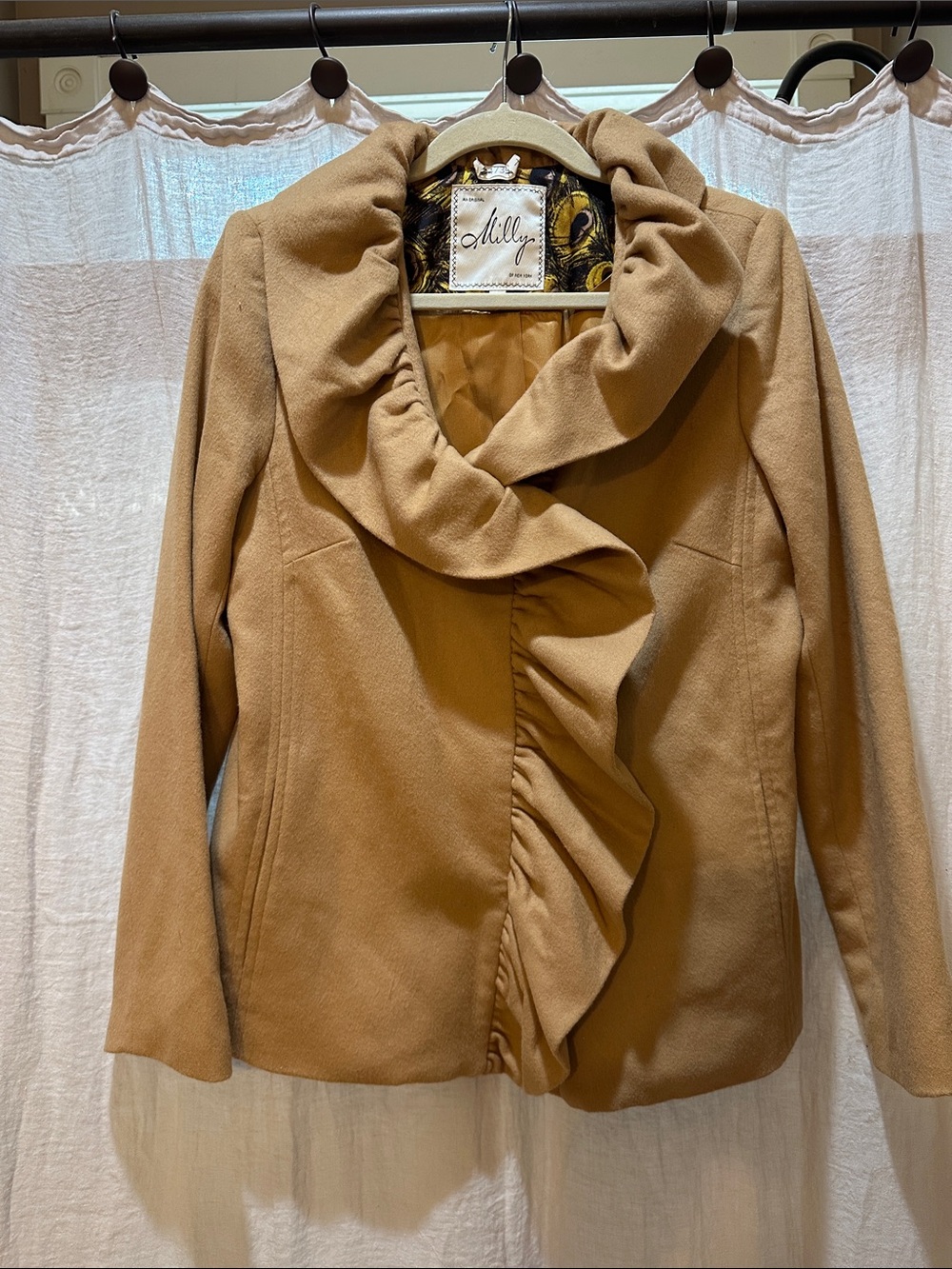 Milly Camel Ruffle-Front Blazer - Picture 3 of 4